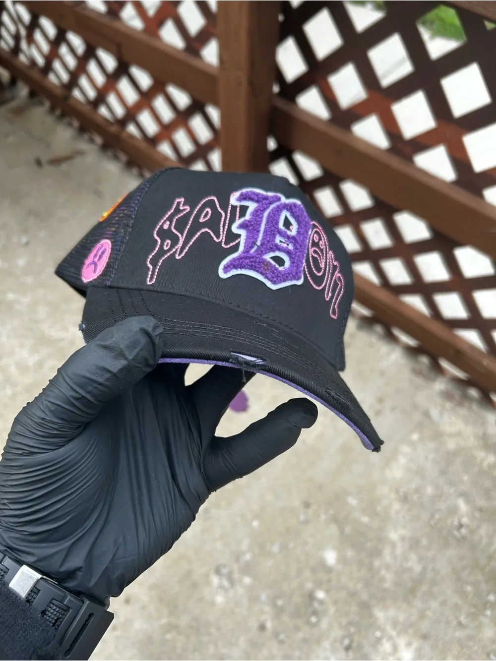 Gray Camo Cap with Red Embroidered Flame Patch